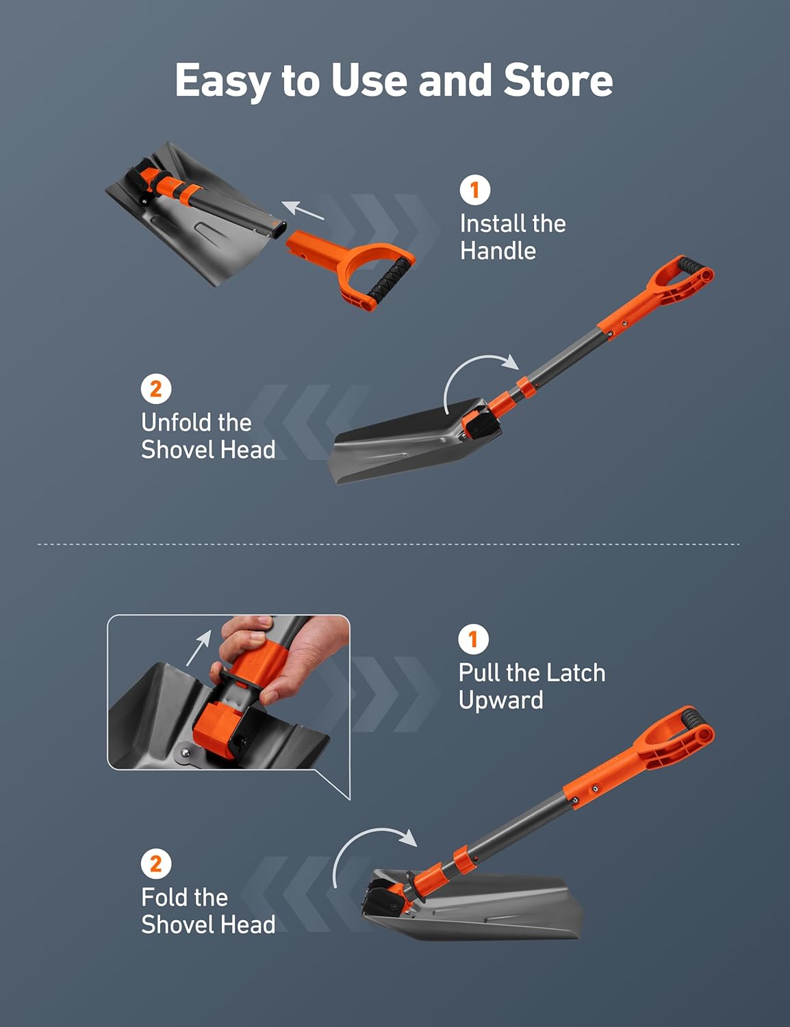 38.4-Inch Folding Snow Shovel – Telescopic Aluminum Handle, Reinforced Iron Hinge