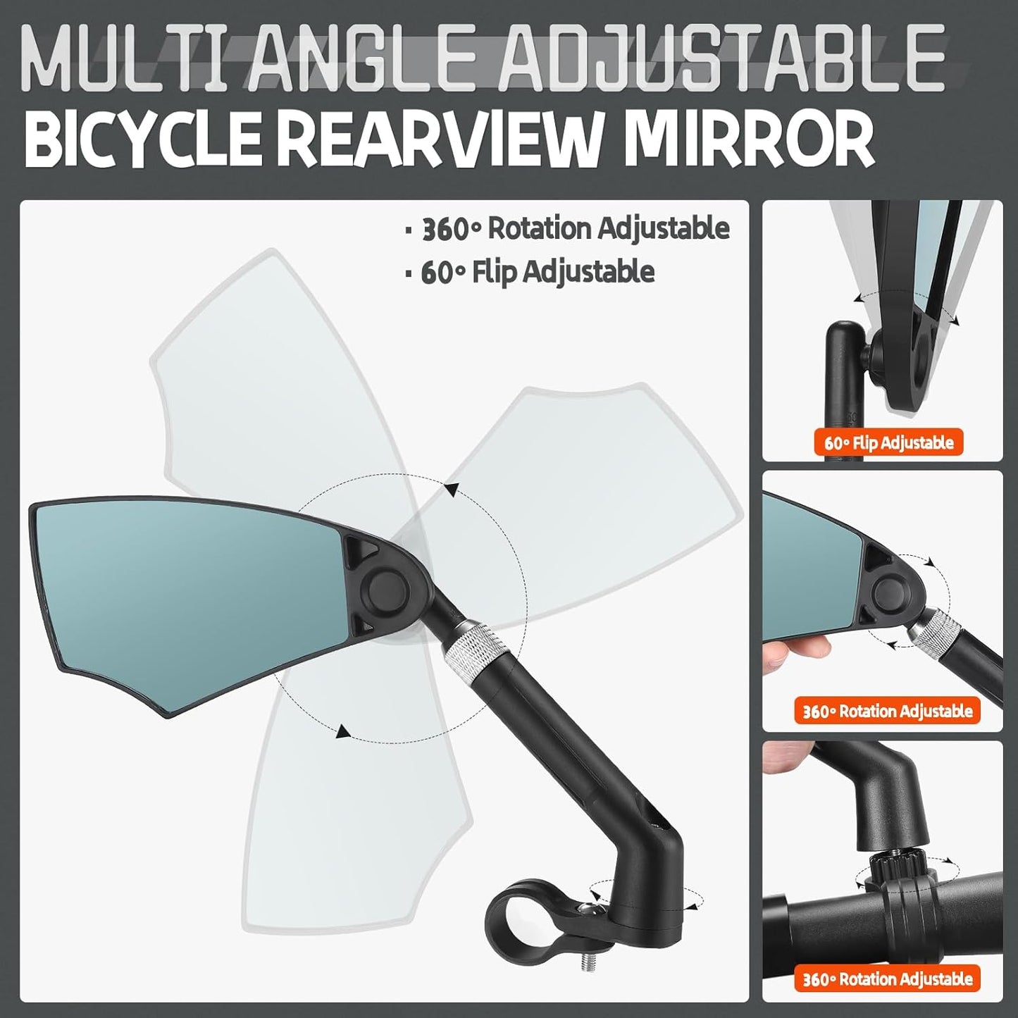 Anti-Glare Foldable Bike Mirror, Left Side 360° Adjustable (20–23mm)