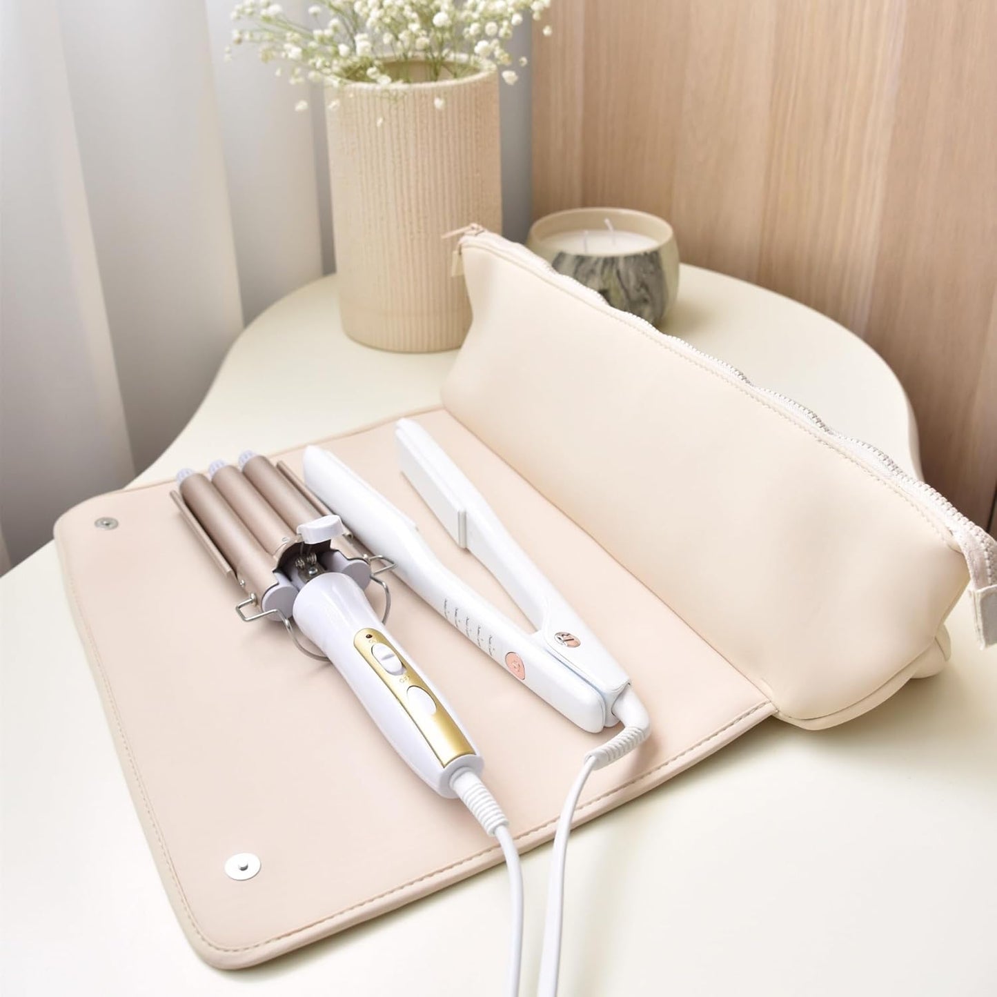 2-in-1 Hair Tool Travel Bag with Heat-Resistant Mat – Portable Storage for Straighteners, Flat Irons