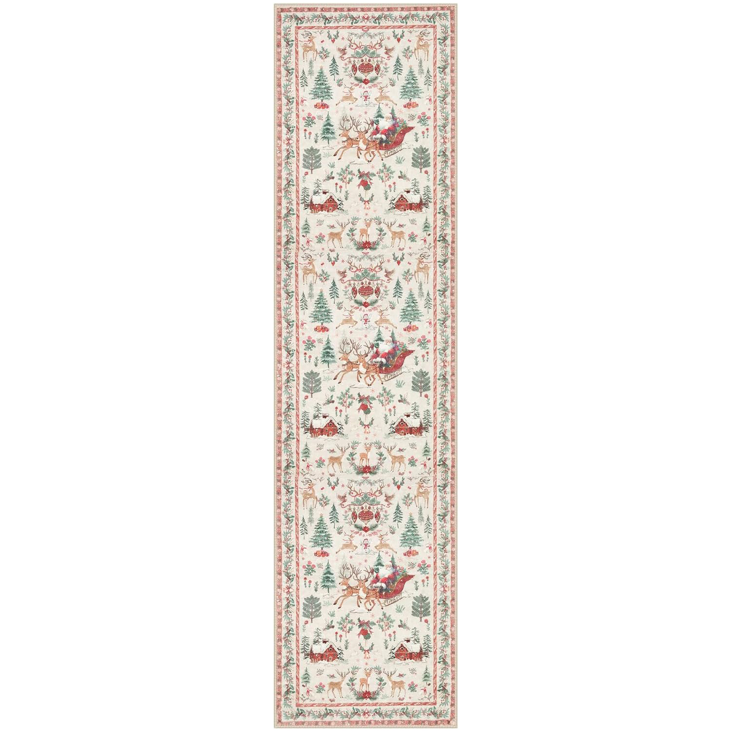 Christmas Runner Rug 2x8 Beige – Washable Non-Slip Carpet for Hallway, Kitchen, and Bathroom
