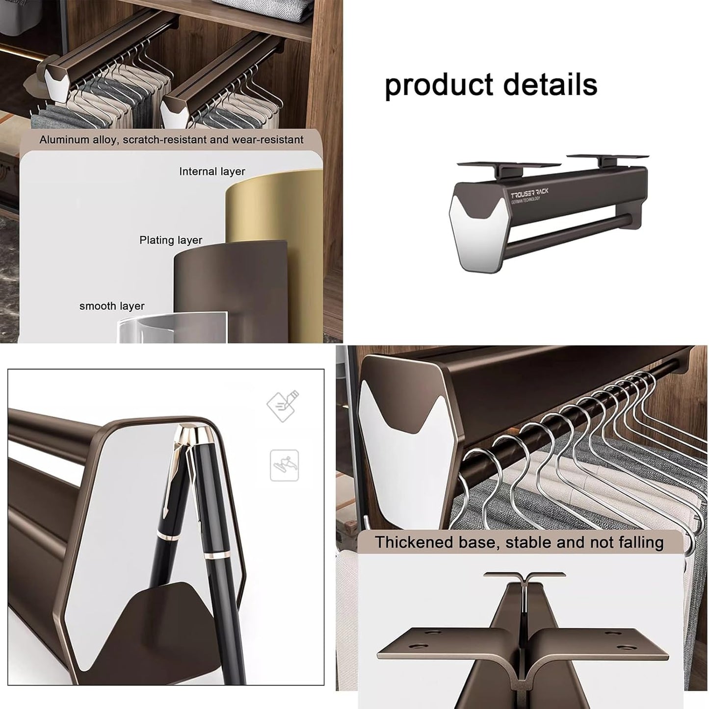 Adjustable Pull-Out Clothes Rail – 35kg Heavy-Duty Trouser & Coat Hanger