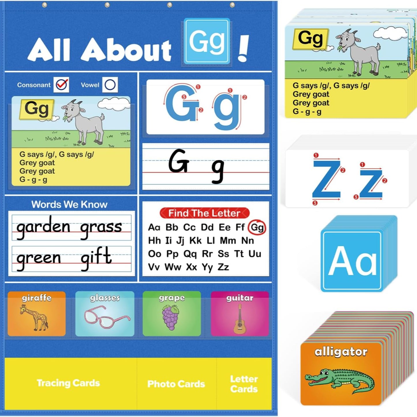 Alphabet Learning Pocket Chart – Fun ABC Flashcards with Handwriting Practice for Preschoolers