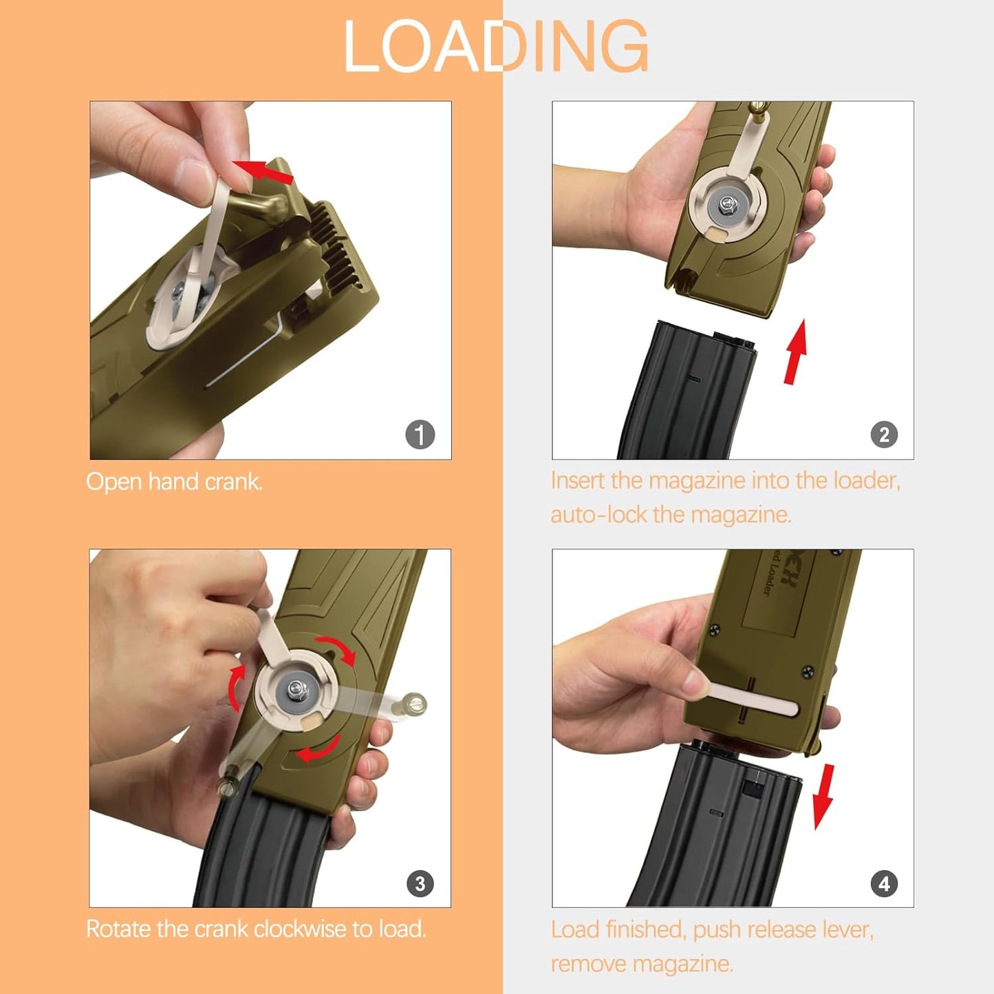 1600 Rounds Airsoft Speed Loader – Hand-Crank Design for 6mm BBs, Compatible with M4/M16 Magazines
