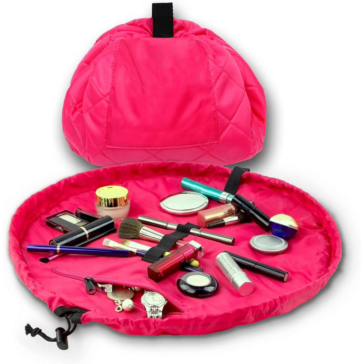 Drawstring Makeup Bag – Portable Travel Organizer with Pockets and Handles