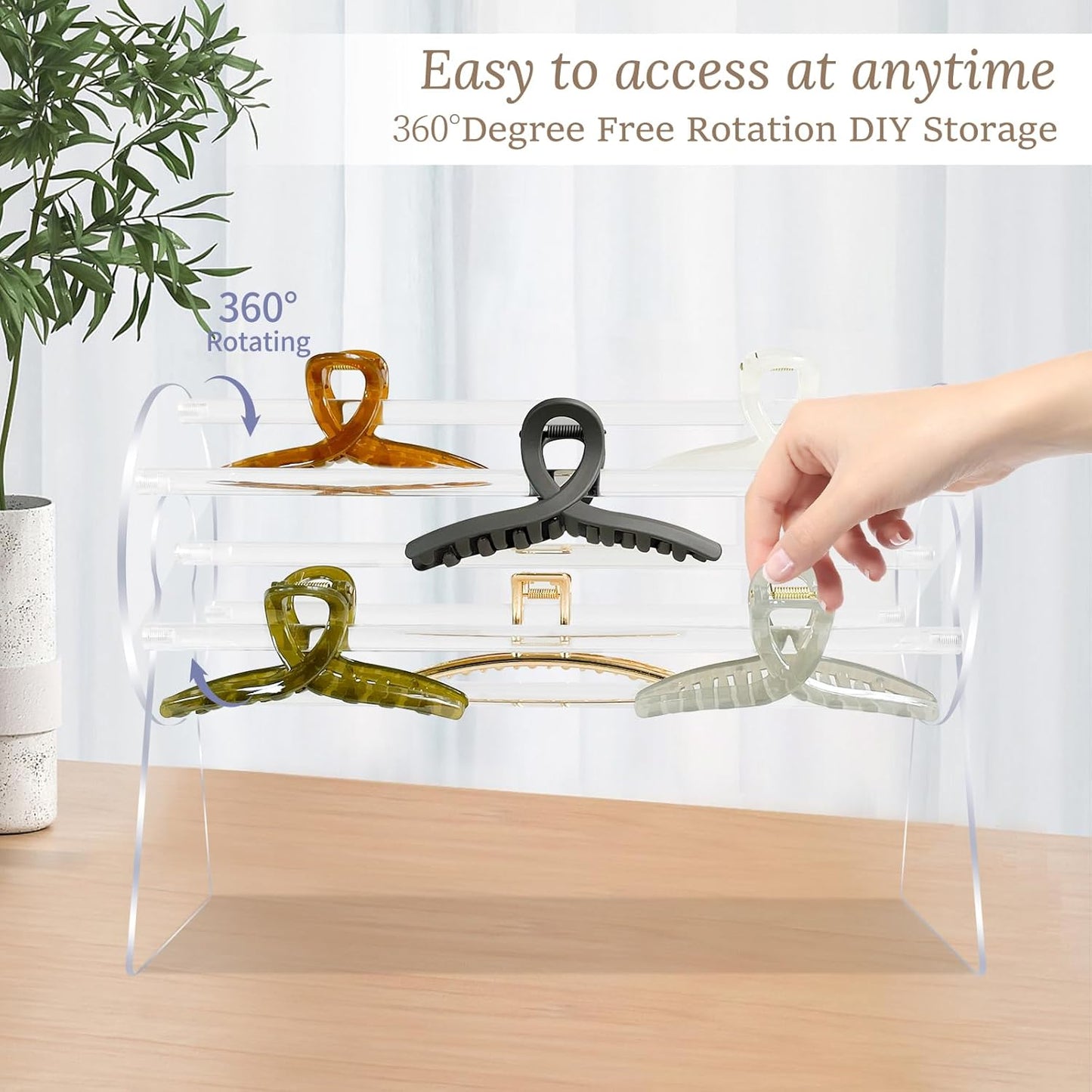 Acrylic Hair Clip Organizer | 360° Rotating Claw Clip Display Stand