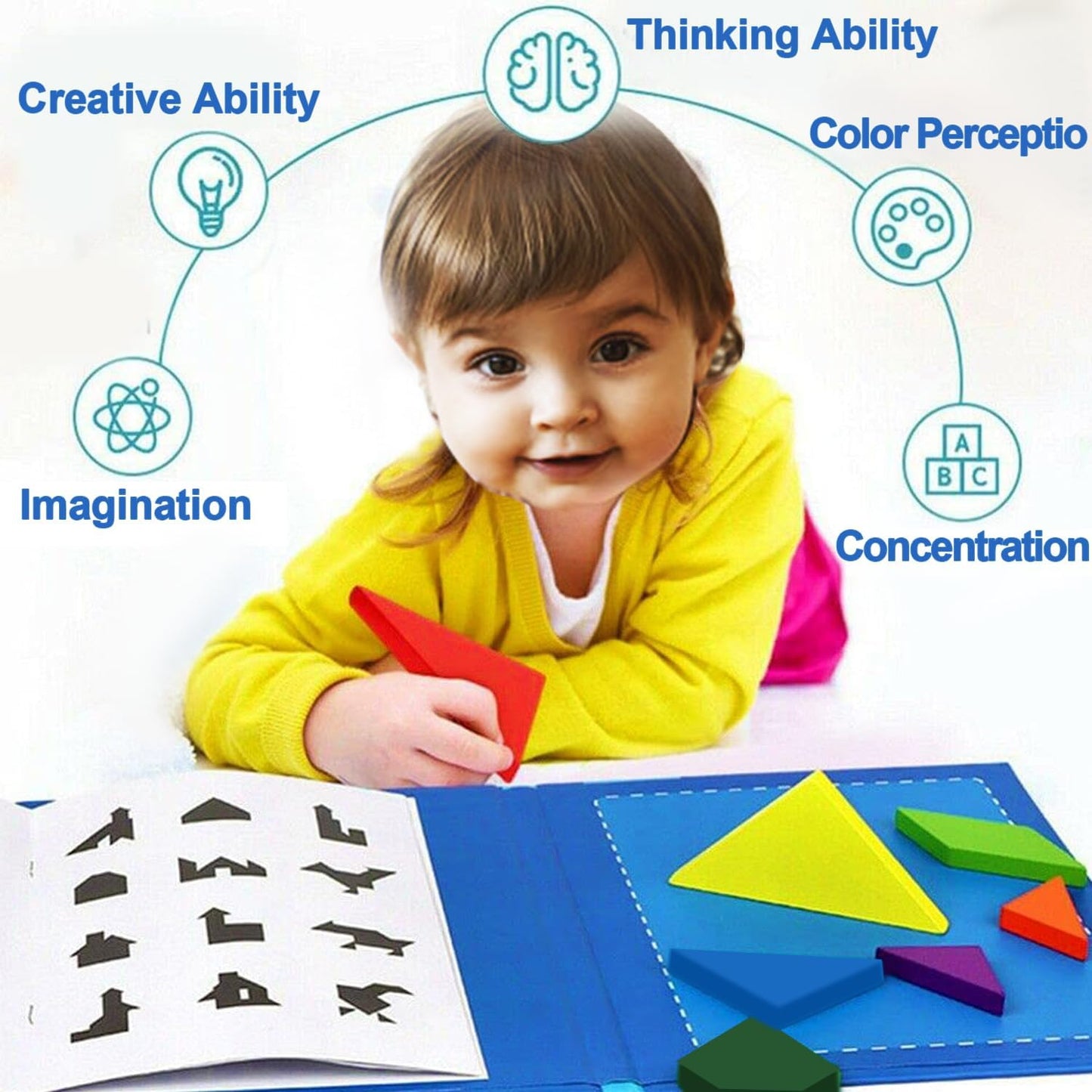 Wooden Magnetic Tangram Puzzle – Colorful Educational Toy for Kids 3+