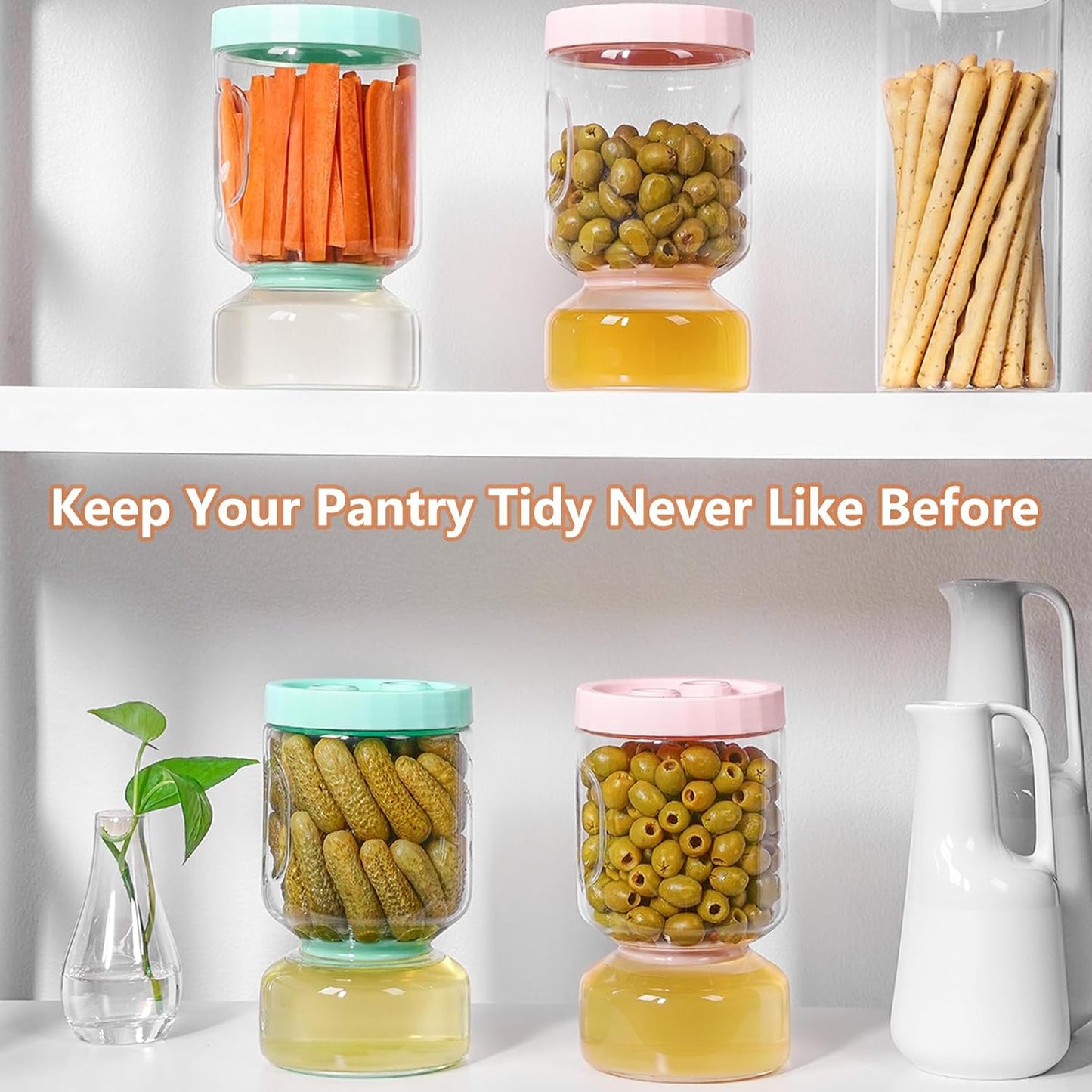 Glass Pickle Jar with Flip Filter Lid Storage with Brine Separator & Timer