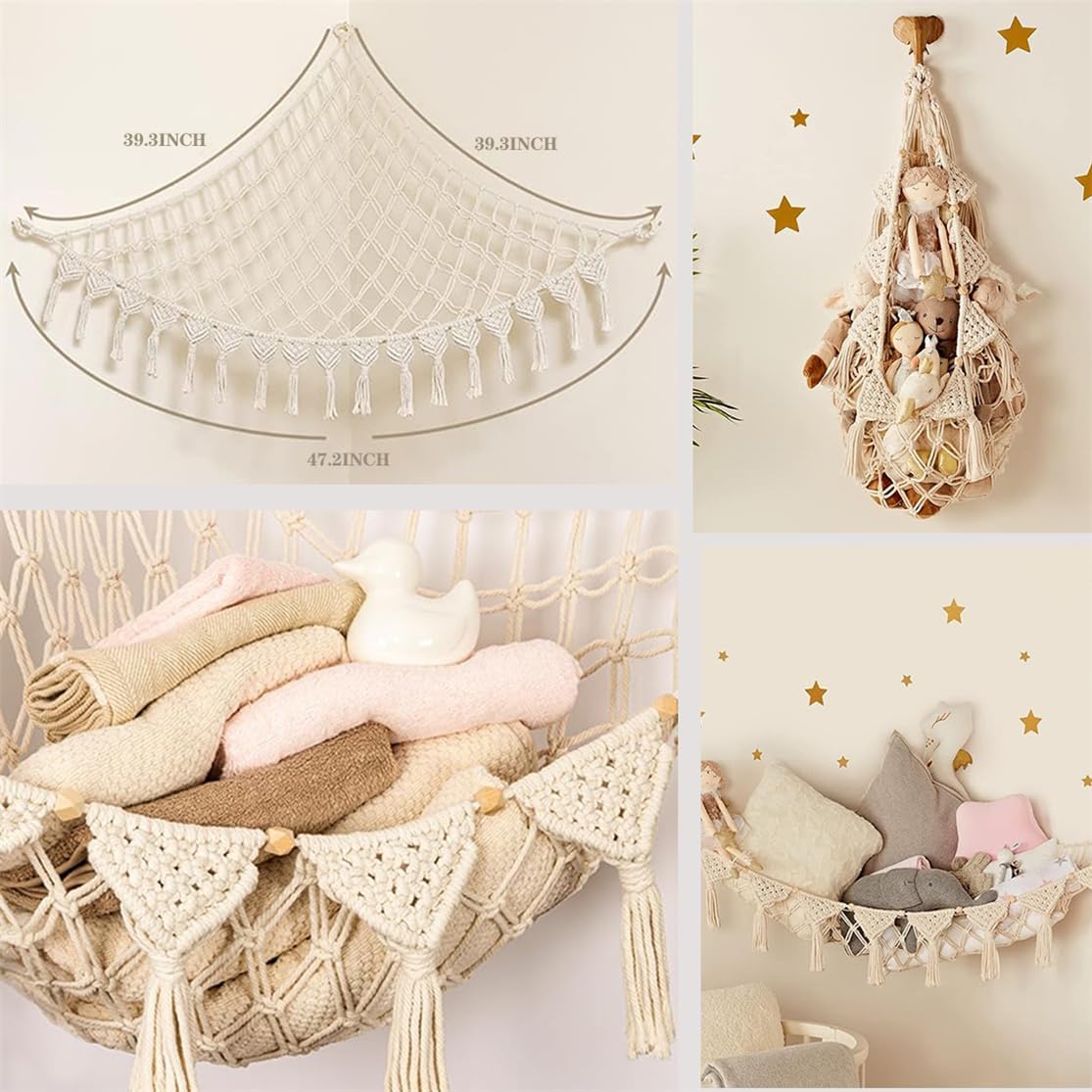 Plush Animal Corner Hammock | Natural Cotton Toy Storage Net