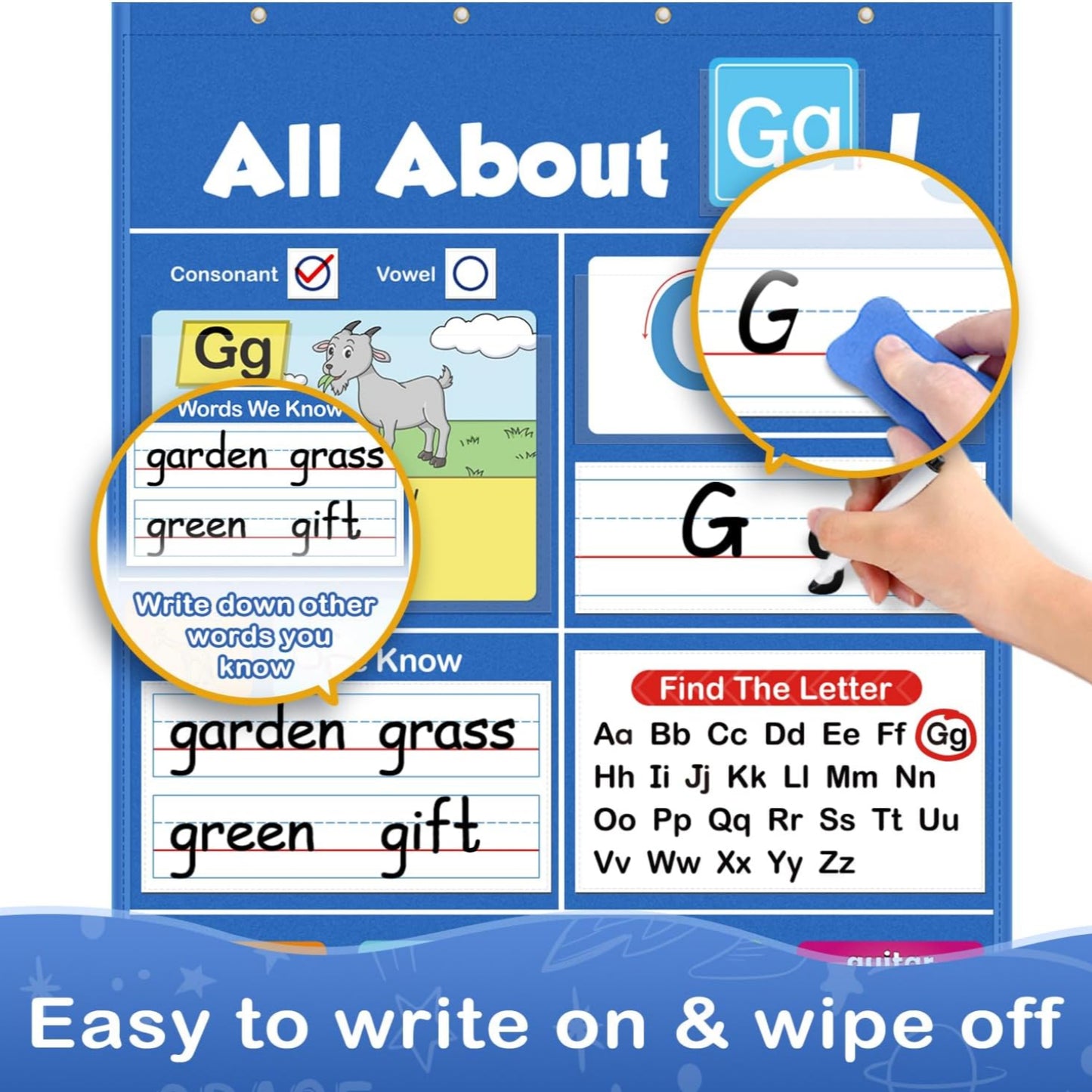 Alphabet Learning Pocket Chart – Fun ABC Flashcards with Handwriting Practice for Preschoolers