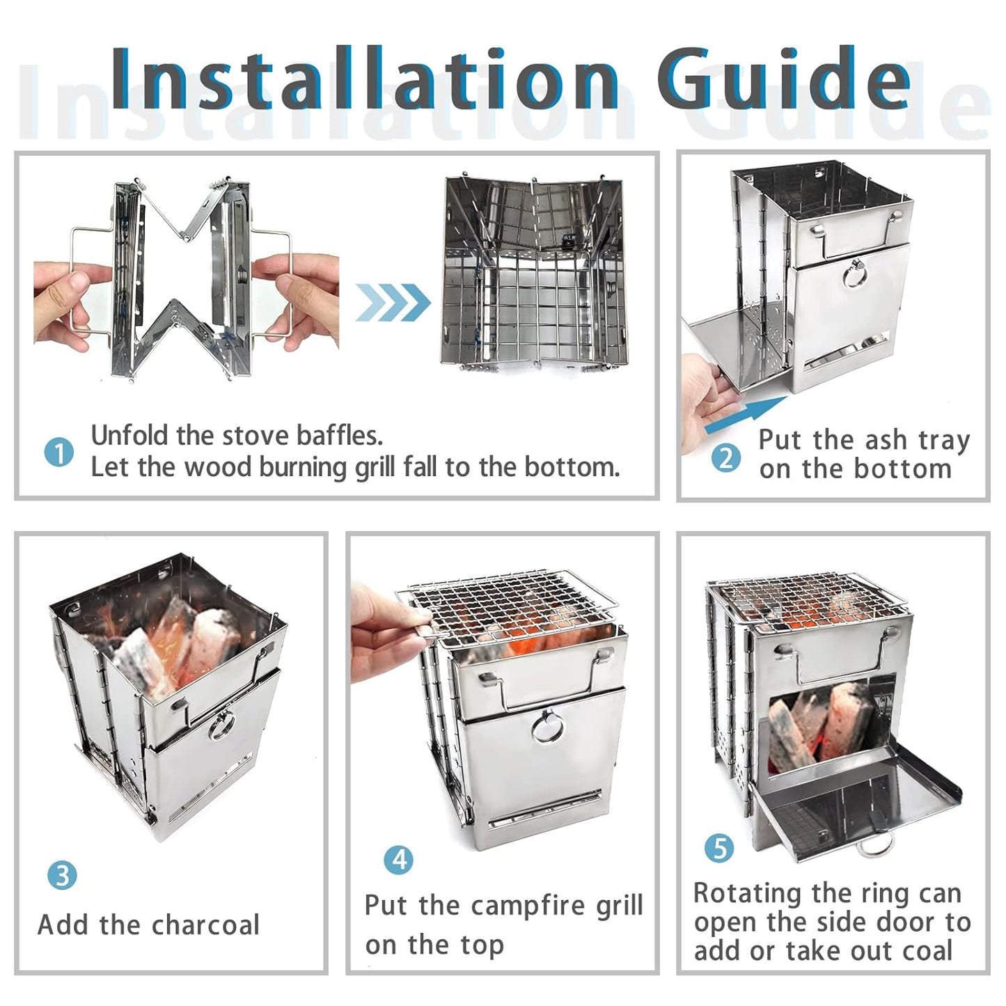 Firewood Stove – Stainless Steel Portable Charcoal Grill for Outdoor Cooking & Smoking
