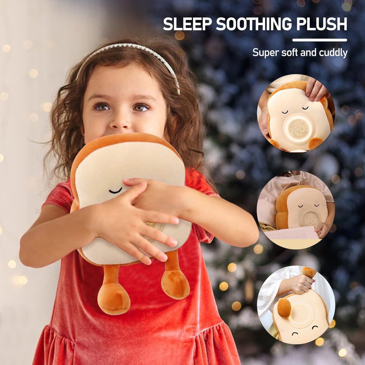 Plush Night Light Toy – Cute Toast Bread Alarm Clock with LED Lamp for Kids Bedroom