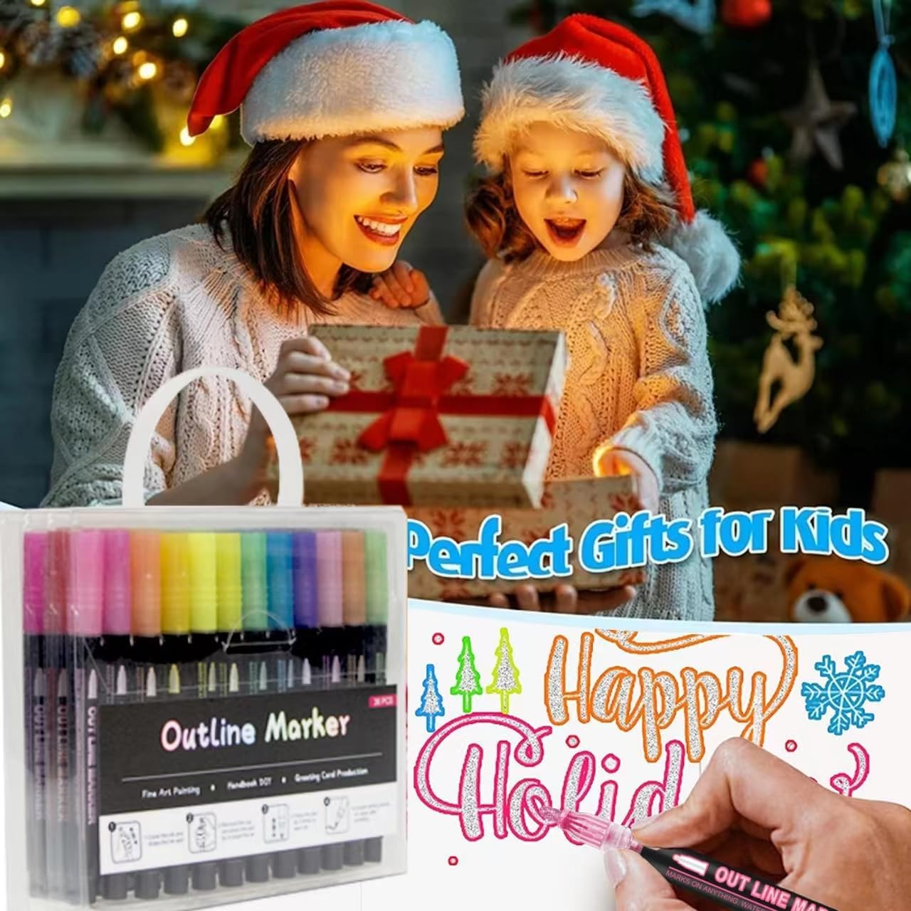 Double Line Shimmer Metallic Outline Markers – 36 Colors | For Doodle Art