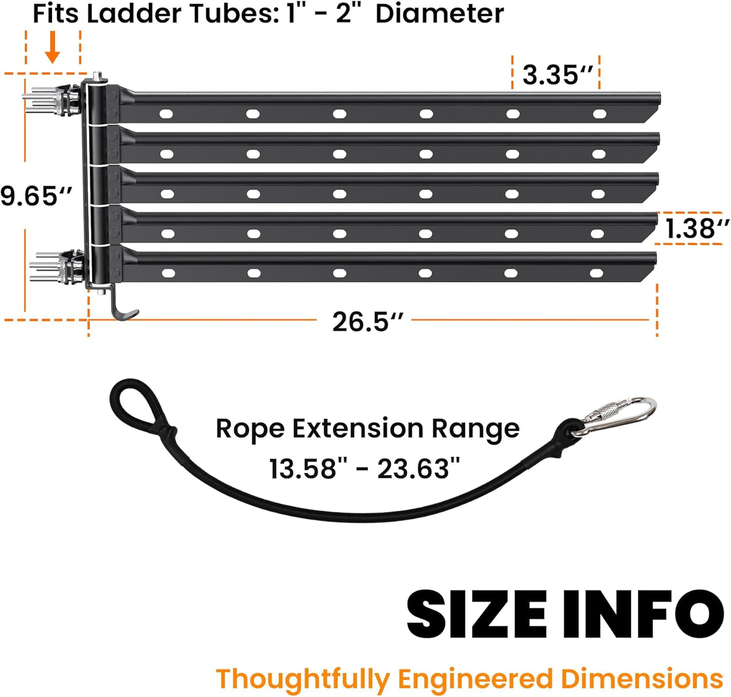 RV Clothes Drying Rack – 26.5" Wide, Ladder Mount, 5 Rotating Arms, All-Metal Foldable Design