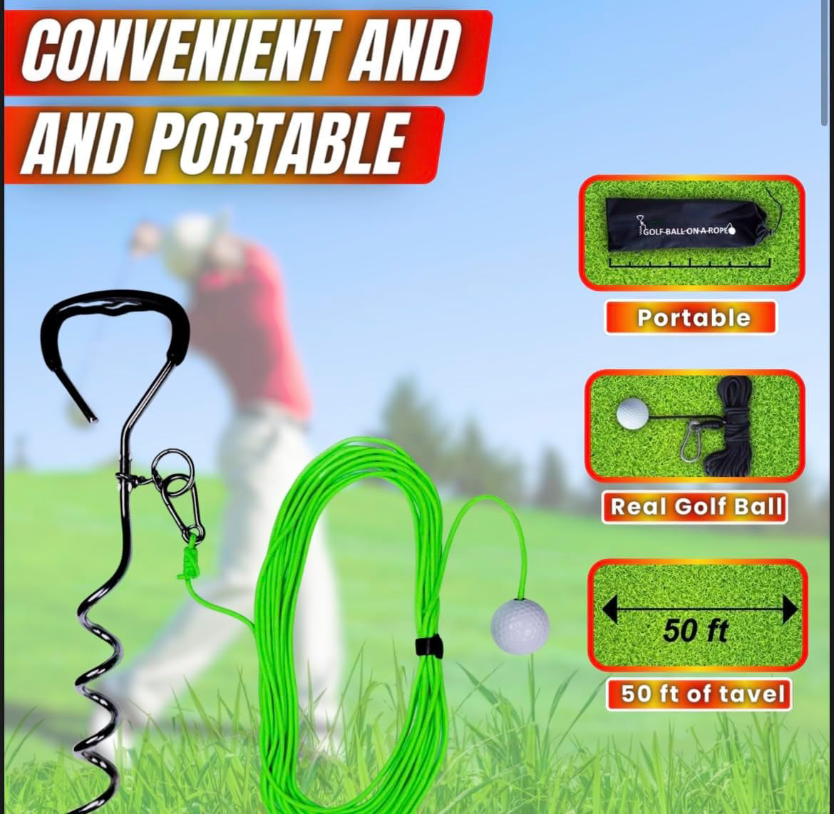 Golf Swing Training Aid – Practice with Real Golf Balls Using Driver & Irons