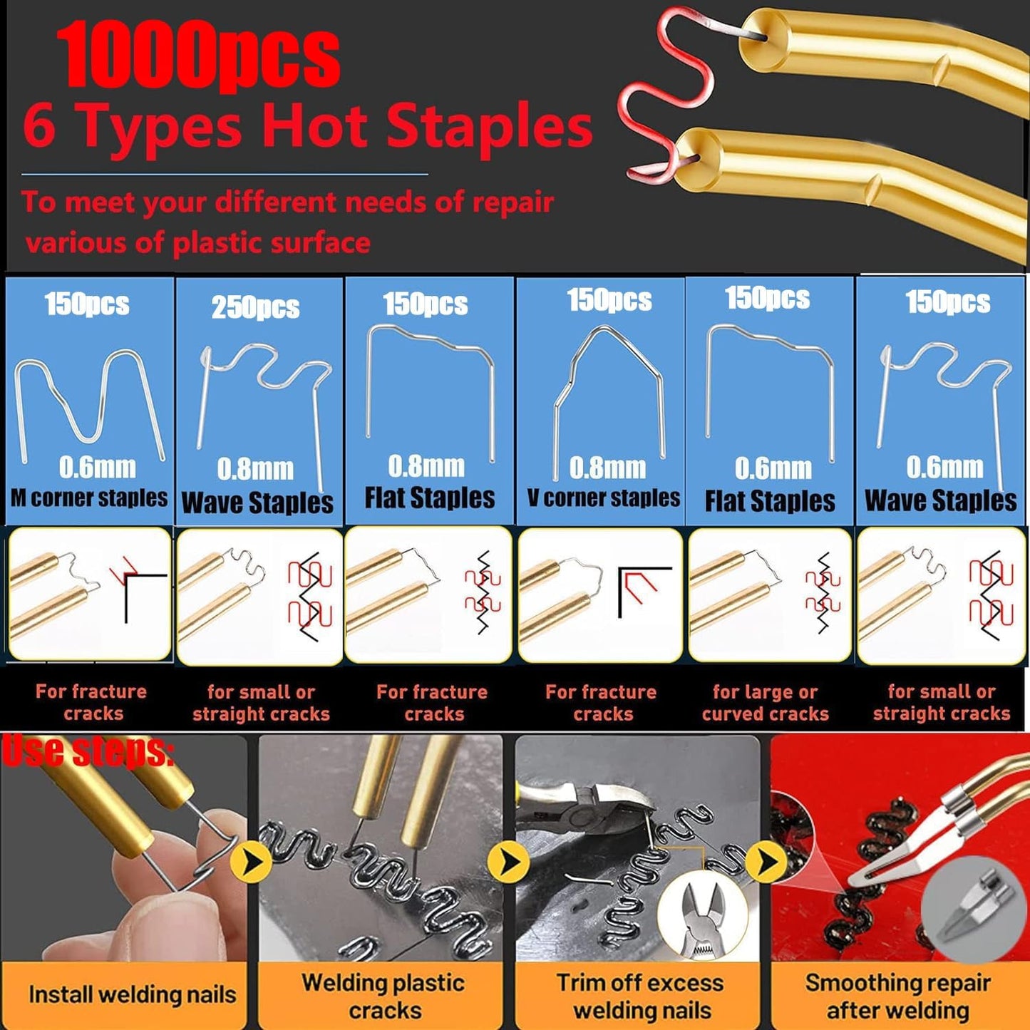 220W Plastic Welder Kit – 2-in-1 Plastic Welding & Repair Tool with 1000PCS Staples + 100PCS Welding Rods