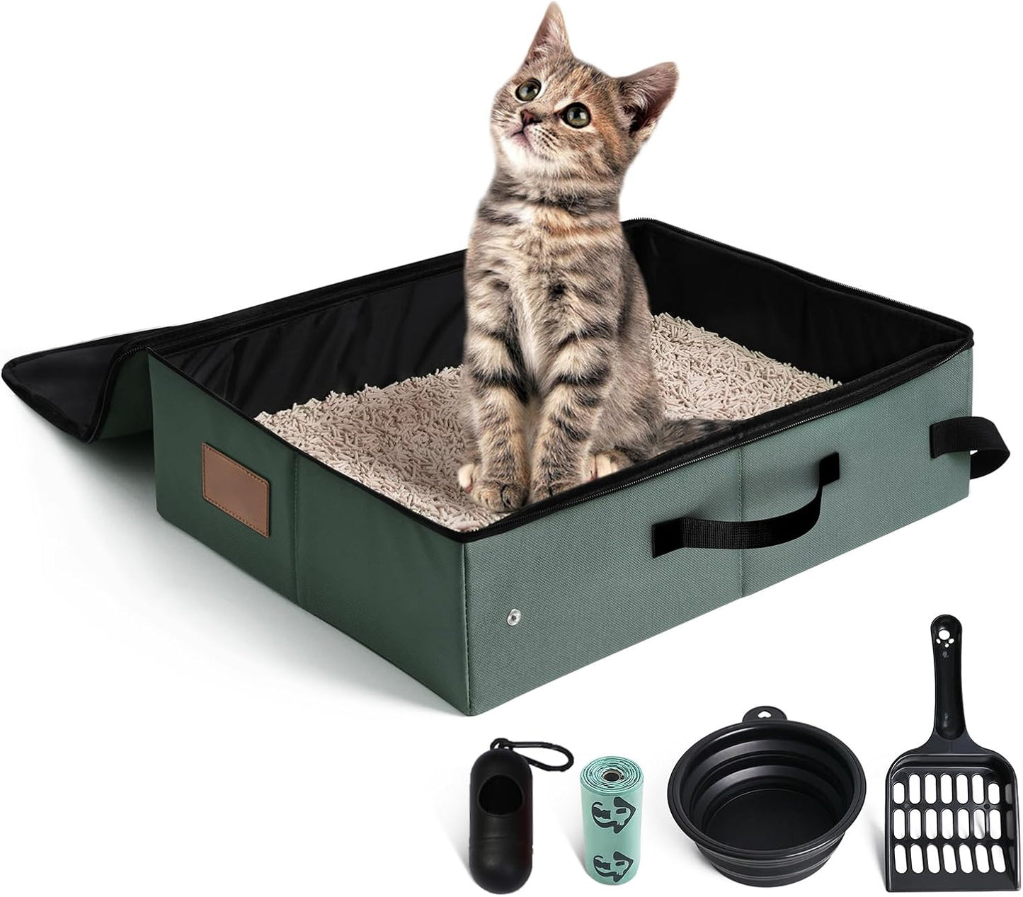 Portable Cat Litter Box – Foldable Travel Litter Box with Lid | Leakproof, Odor-Free, Easy to Carry & Clean