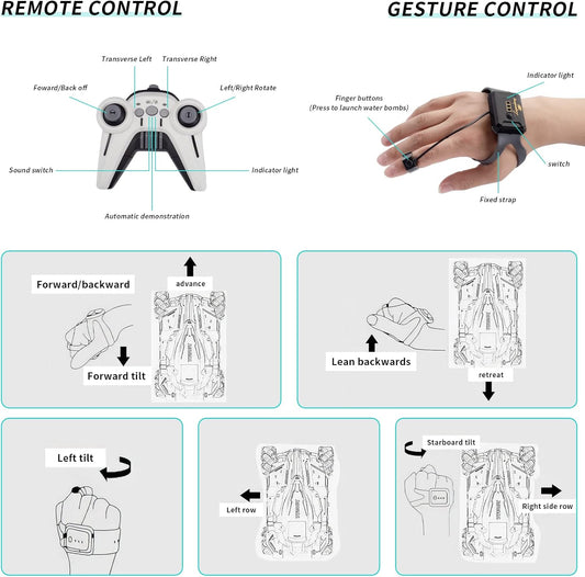 RC Stunt Tank with Lights & Gesture Control – 360° Rotating Water Bullet RC Car