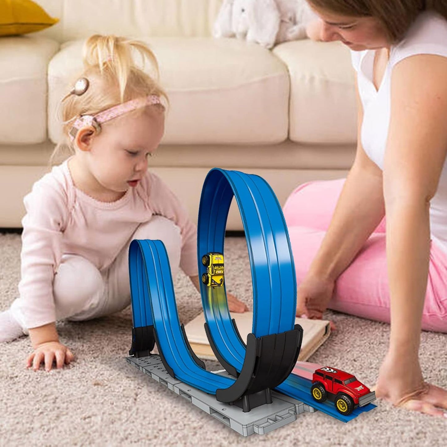 Track Car Kids Vehicle Playset – Flexible Railway Roller Coaster Track