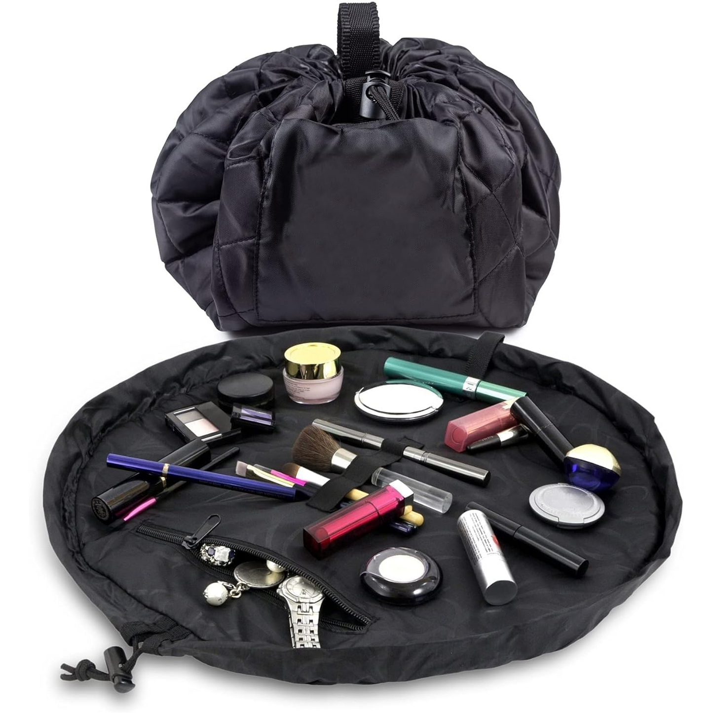 Drawstring Makeup Bag – Portable Travel Organizer with Pockets and Handles