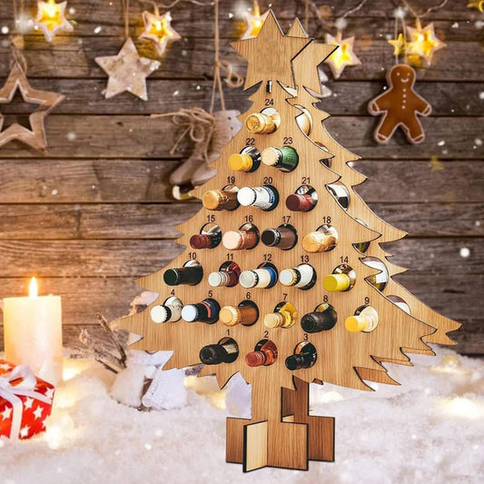 Wooden Christmas Advent Calendar Tree Bottle Holder | Countdown Wine Rack