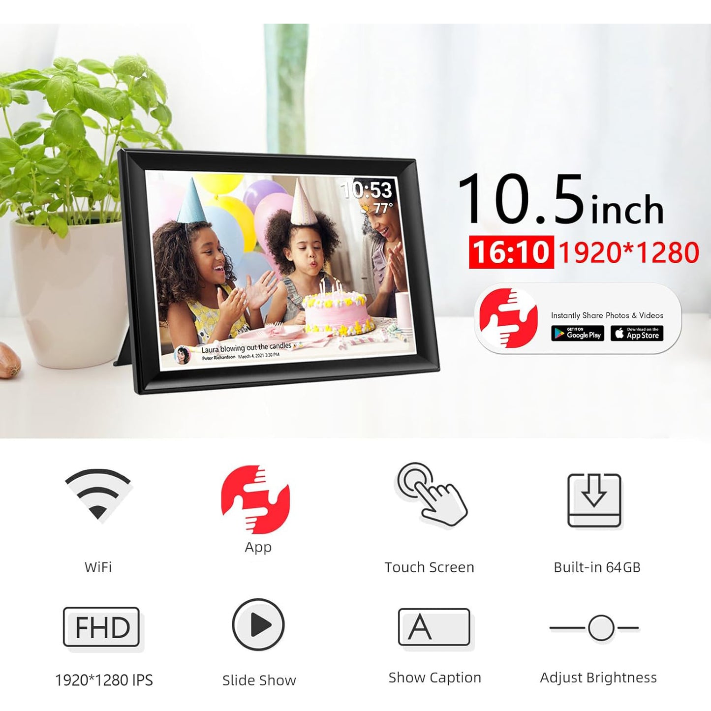 10.5 Inch Smart WiFi Digital Photo Frame | 1920x1280 FHD IPS Touchscreen