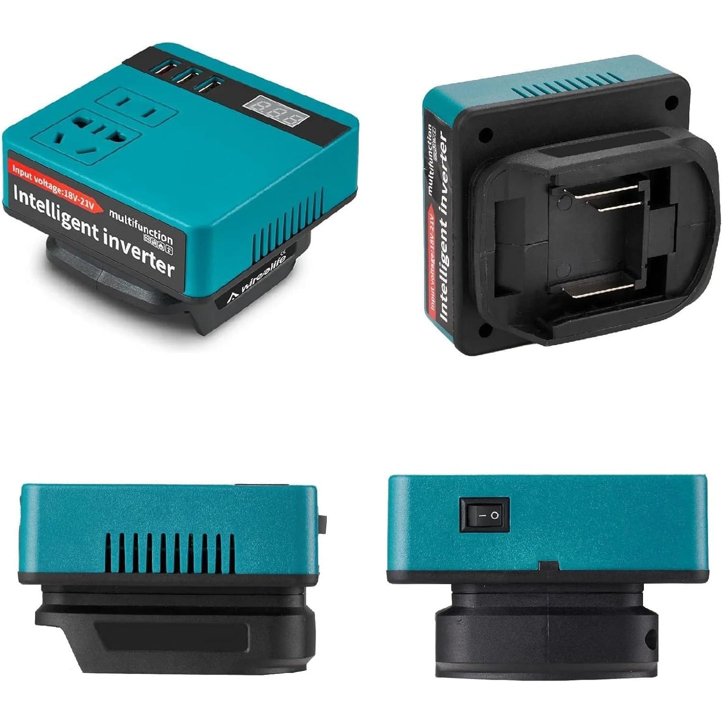 Smart Inverter with Lithium Battery – 21V to 220V AC Portable Power Inverter