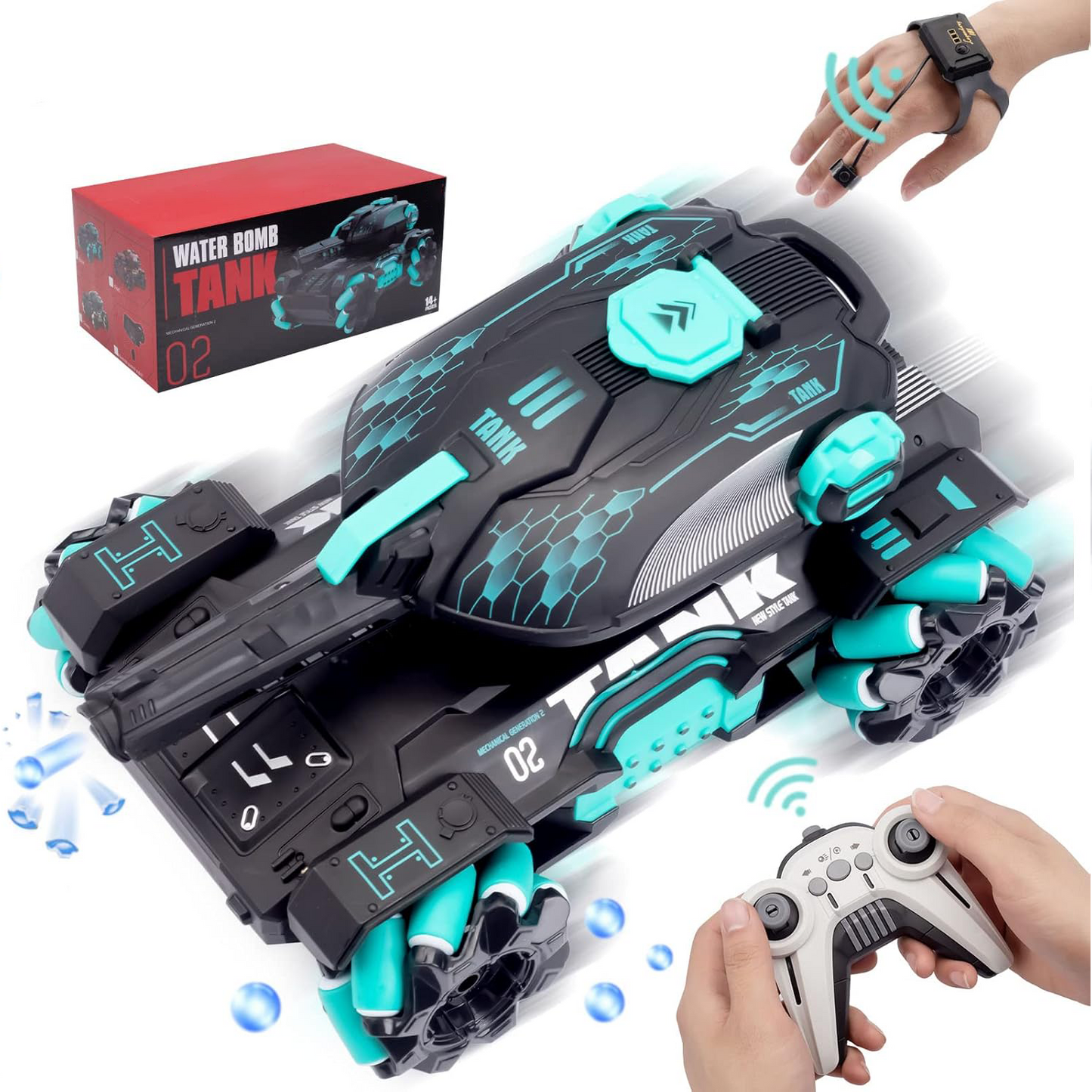 RC Stunt Tank with Lights & Gesture Control – 360° Rotating Water Bullet RC Car