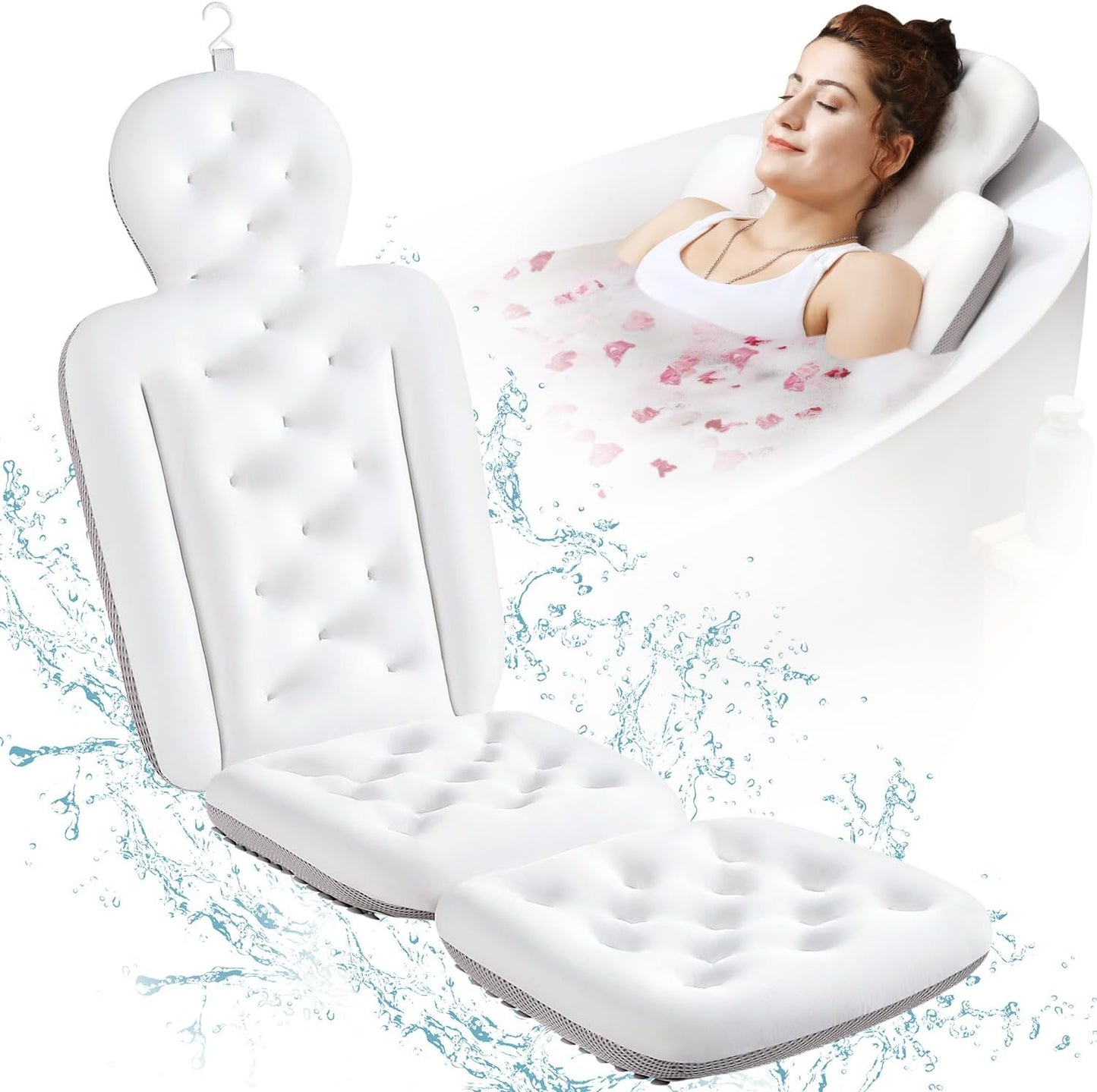 Full Body Bathtub Pillow – 51" × 16" Thickened Spa Mat with Laundry Bag