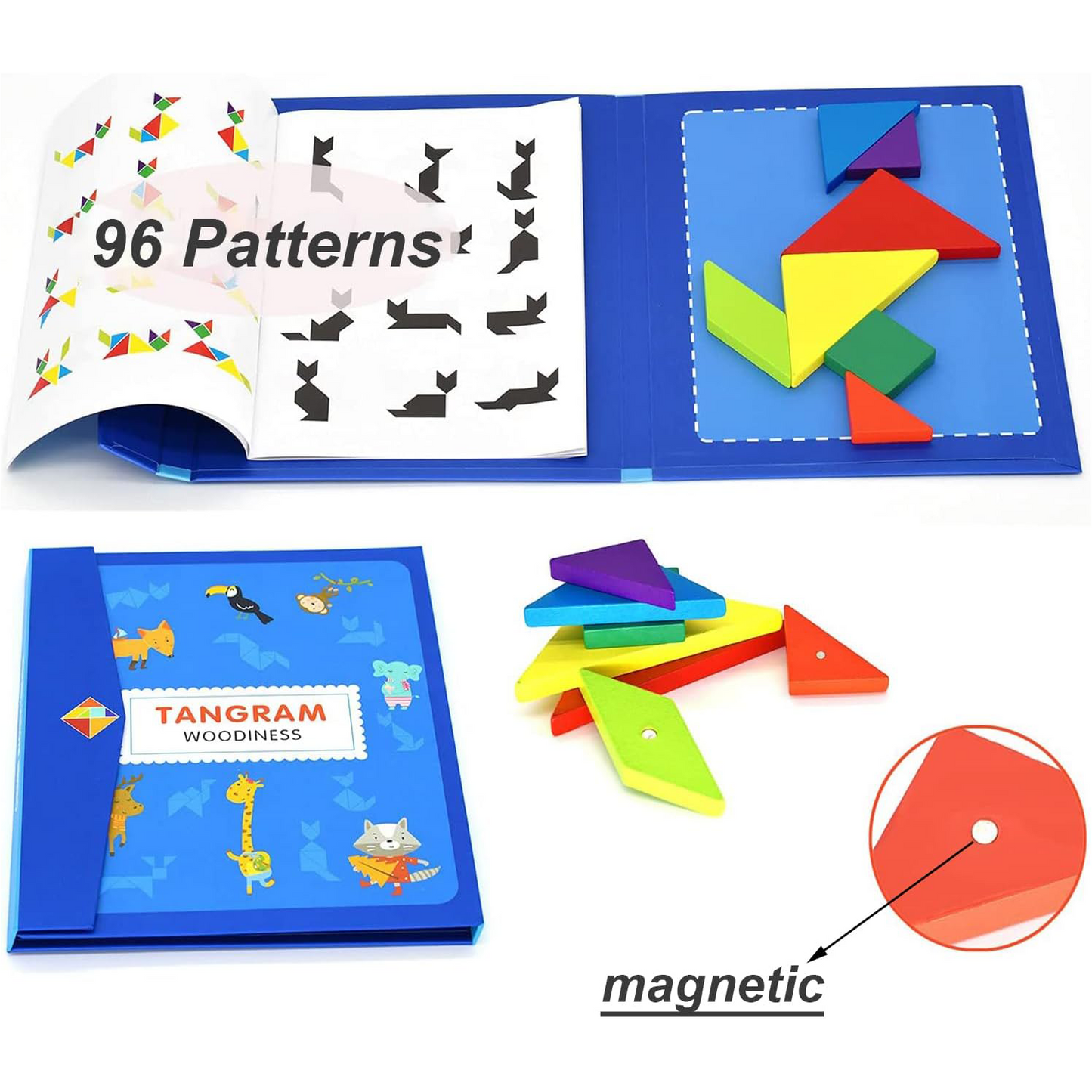 Wooden Magnetic Tangram Puzzle – Colorful Educational Toy for Kids 3+