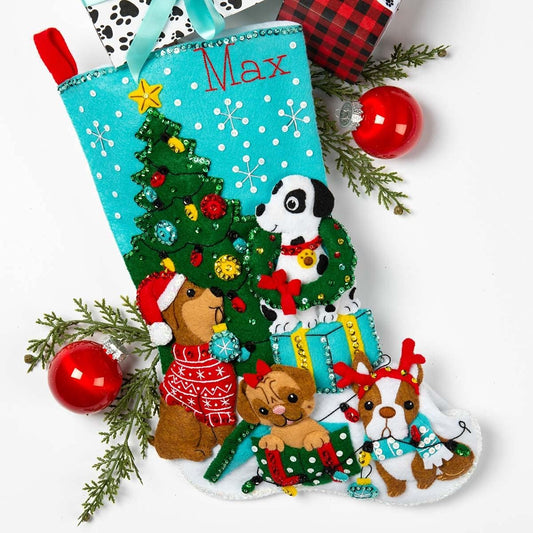 Felt Applique 18" Christmas Dog Stocking Kit – DIY Holiday Craft