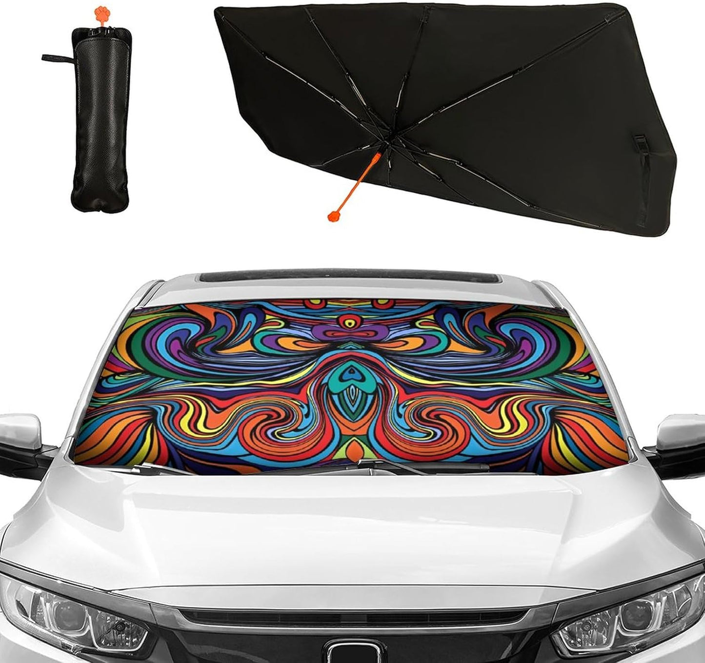 Funny Rooster Car Windshield Umbrella – UV Protection Sunshade for Front Window, Foldable Sun Visor Protector