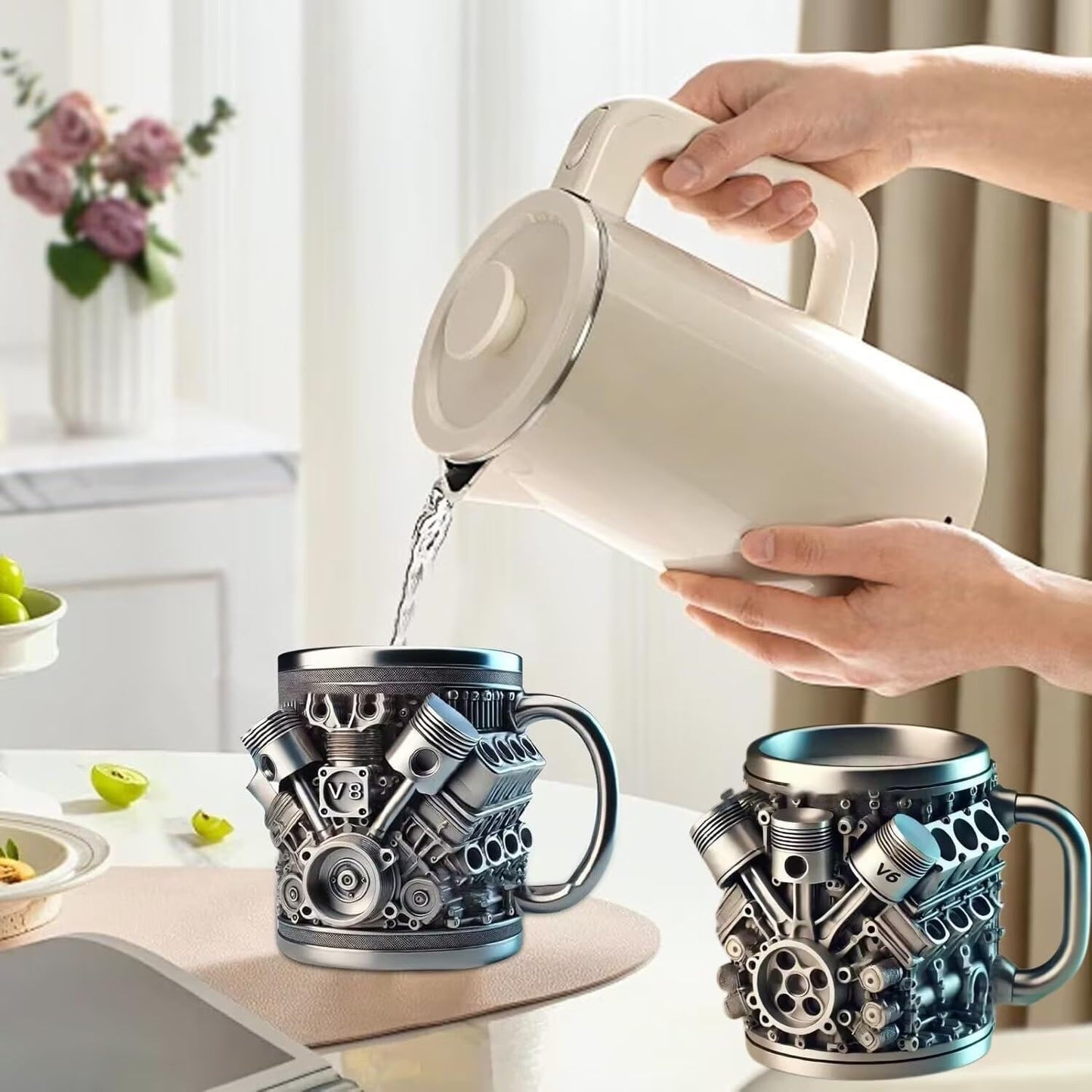 V8 Engine Stainless Steel Mug – Double-Wall Insulated Coffee Cup