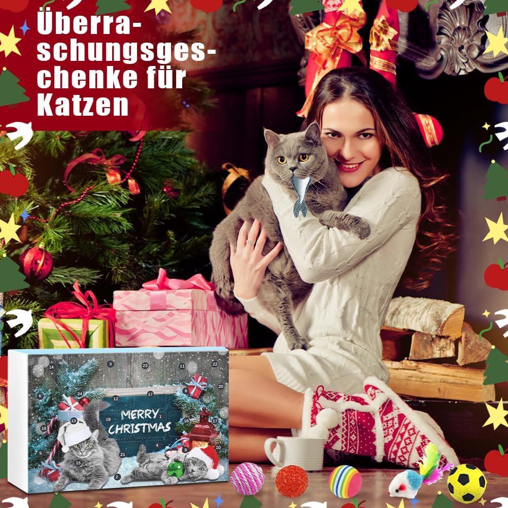 Cat Advent Calendar Deluxe Set – 24 Interactive Toys with Collar & Cat Wand