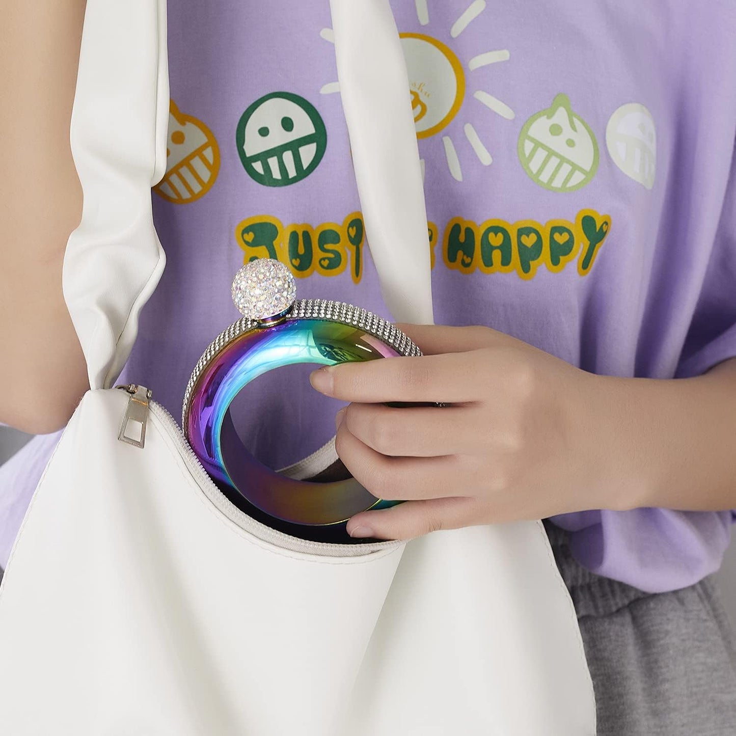 Bracelet Flask – Creative 304 Stainless Steel Hidden Alcohol Bottle with Crystal Cap, 3.5 oz