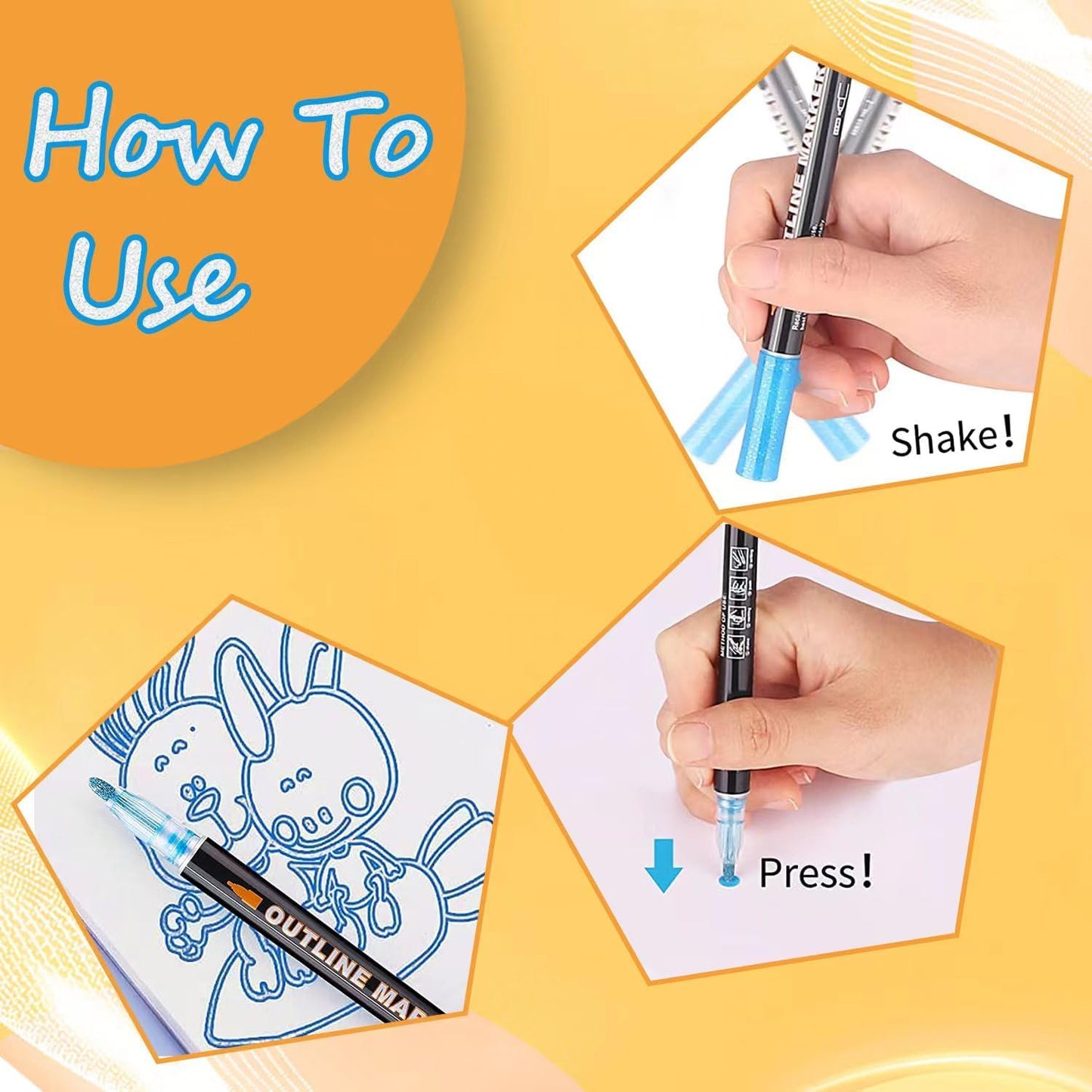 Double Line Shimmer Metallic Outline Markers – 36 Colors | For Doodle Art