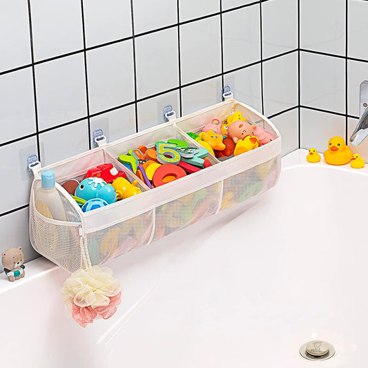 3-Compartment Horizontal Bathtub Toy Organizer Quick-Dry Mesh