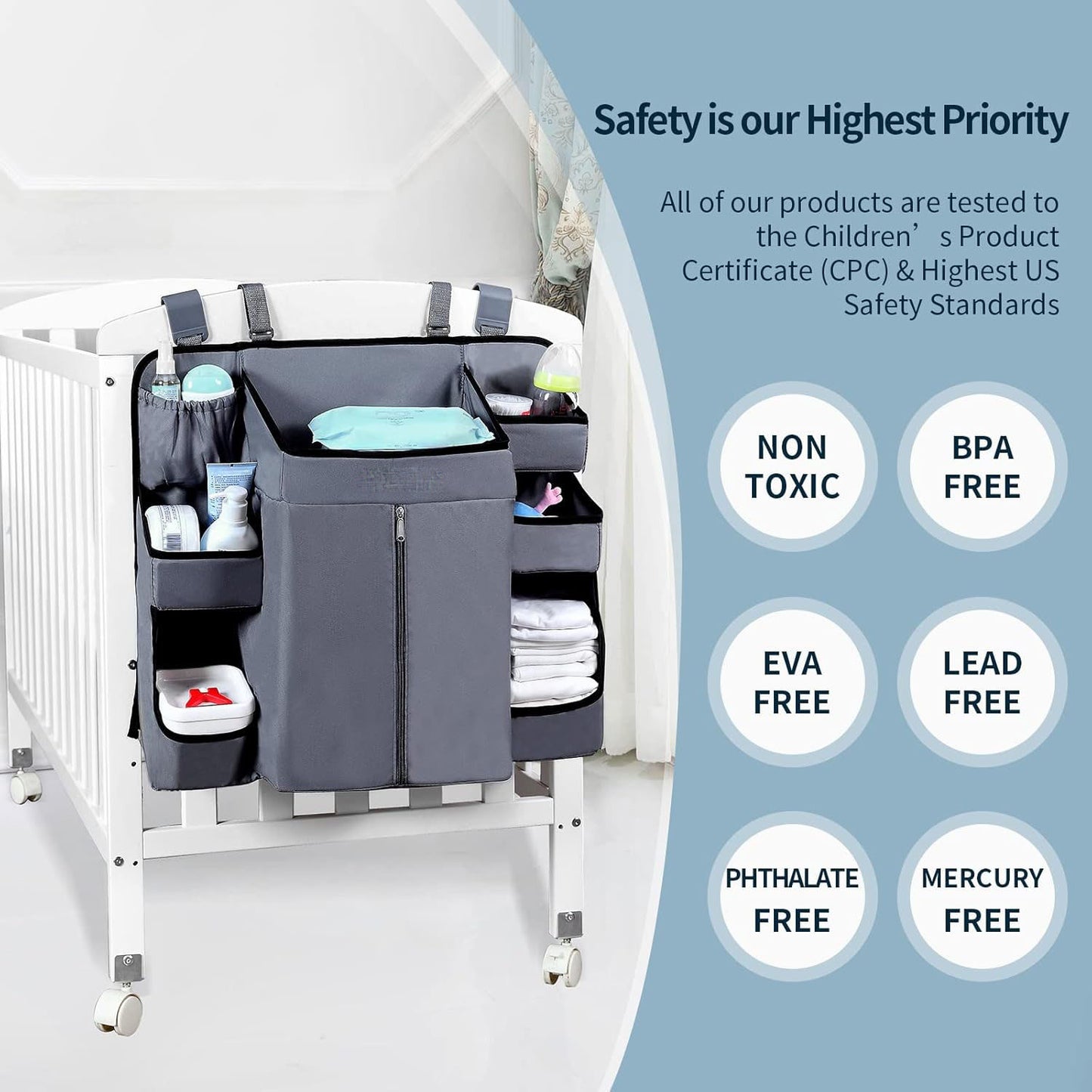 Diaper Organizer – Hanging Diaper Caddy for Changing Table & Crib | Baby Nursery Storage Organizer