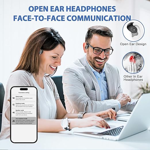 AI Smart Language Translator Earbuds – Real-Time Translation | Open-Ear Design | Lightweight Comfort | Wireless Bluetooth for iPhone & Android