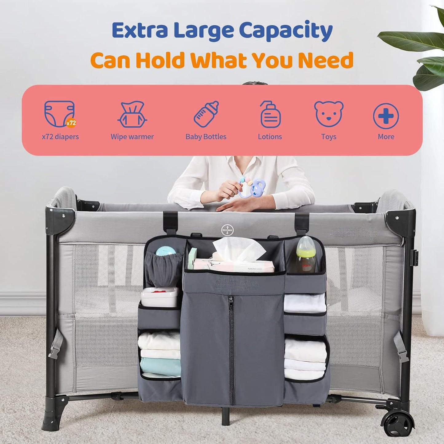 Diaper Organizer – Hanging Diaper Caddy for Changing Table & Crib | Baby Nursery Storage Organizer