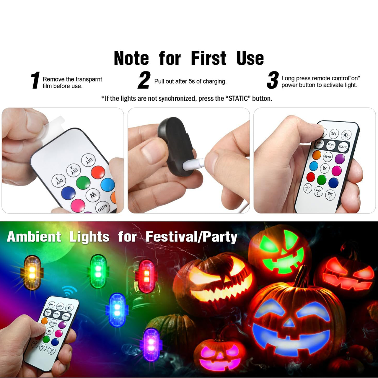 Wireless LED Strobe Lights – 8-Color Rechargeable Warning Lamps