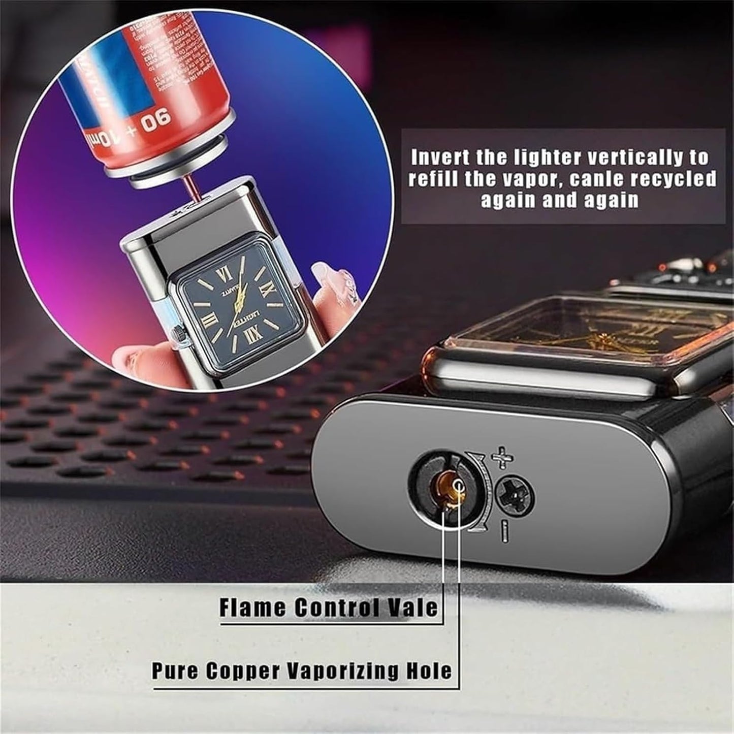 2024 Windproof Dual Flame Torch Lighter – Vintage Refillable Butane Lighter with Time Dial