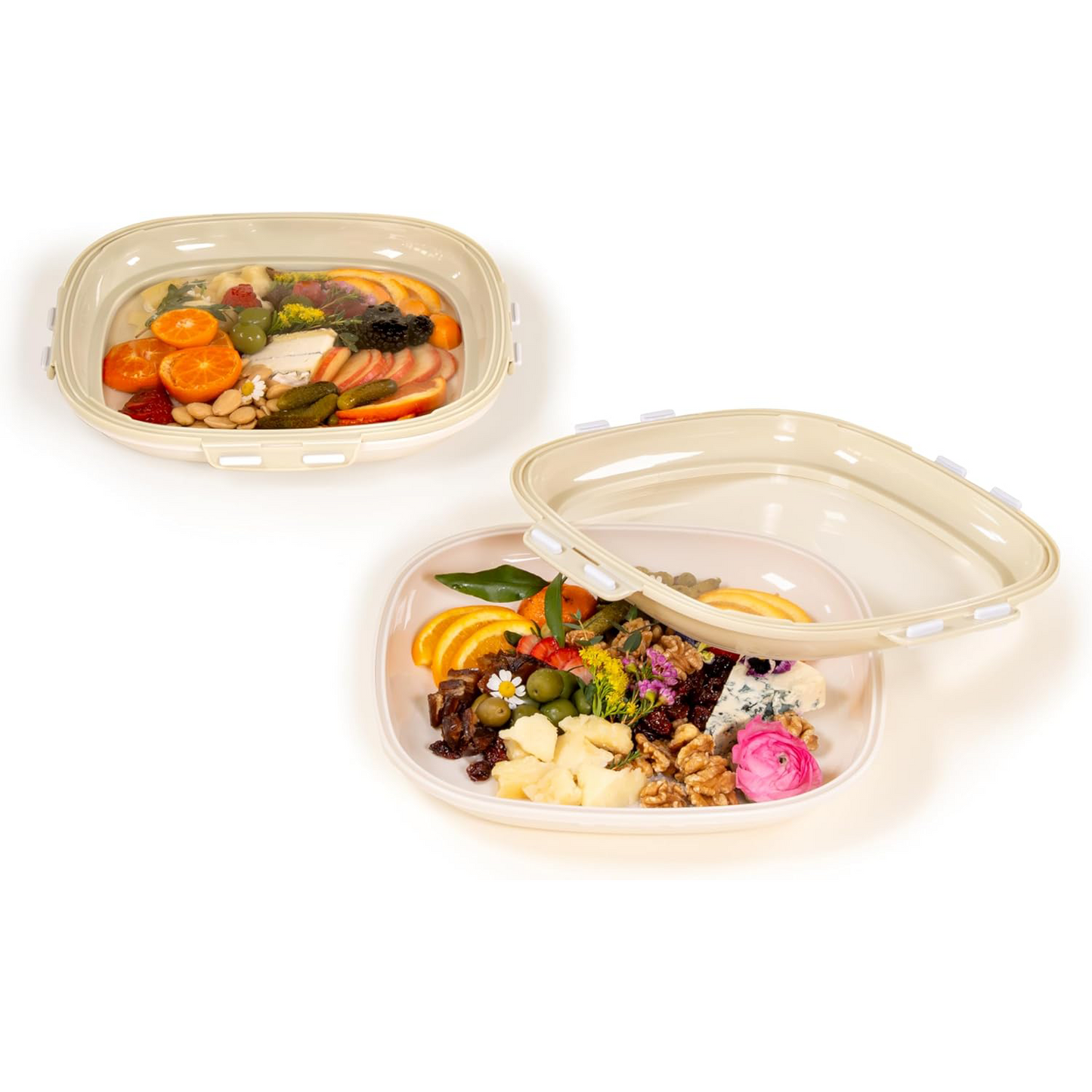 Portable Snack Trays – Rectangular Food Containers with Stretch Lids