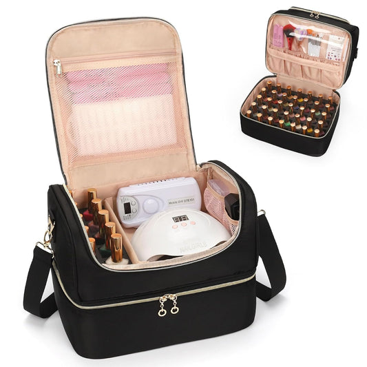 Portable Nail Polish Storage Box | Travel Nail Art Organizer for 45 Bottles & LED Lamp