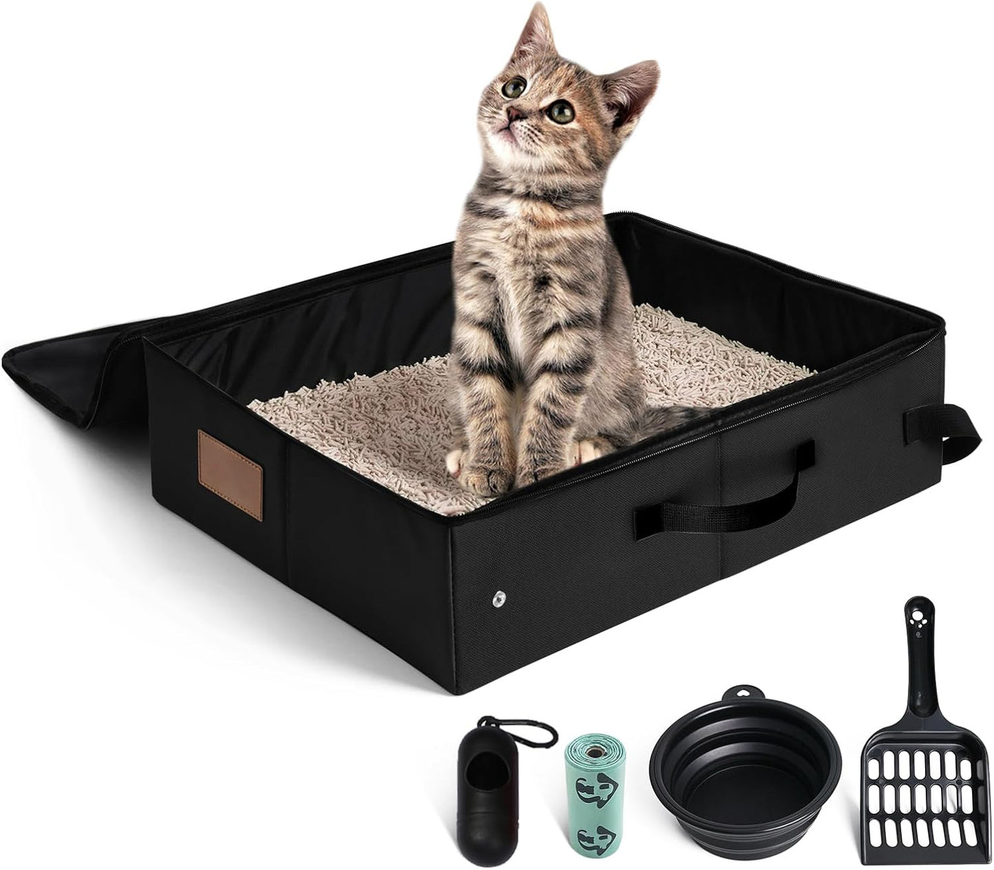 Portable Cat Litter Box – Foldable Travel Litter Box with Lid | Leakproof, Odor-Free, Easy to Carry & Clean