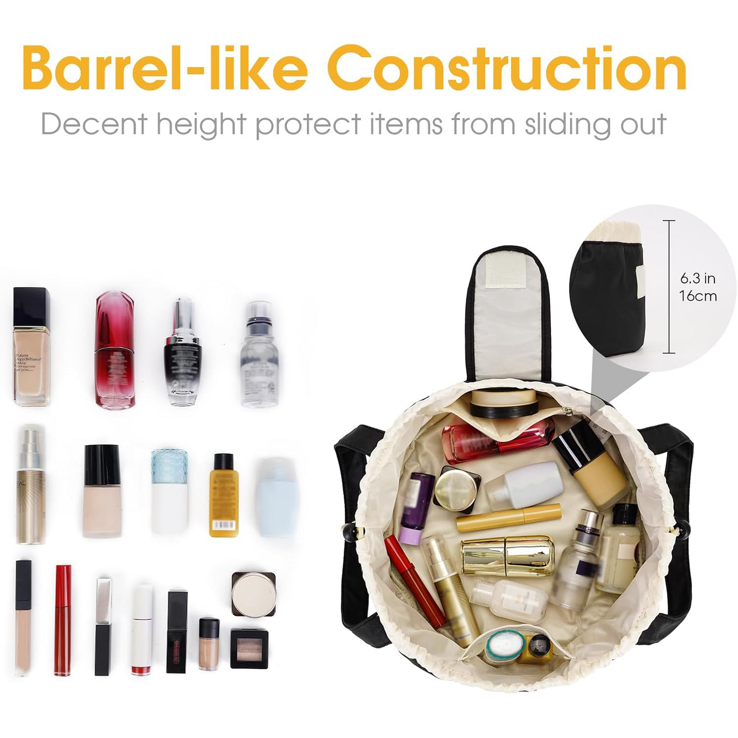 Drawstring Bucket Makeup Bag – Large Capacity Cosmetic Organizer for Toiletries & Travel