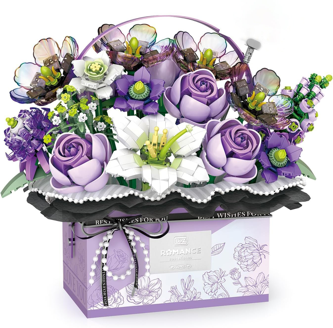 Building Block Rose Bouquet Set – 1179 Pcs Artificial Flower Kit with LED Light Strip