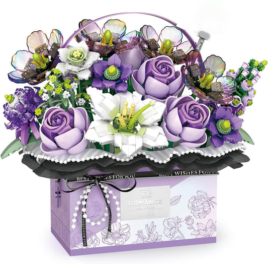 Building Block Rose Bouquet Set – 1179 Pcs Artificial Flower Kit with LED Light Strip