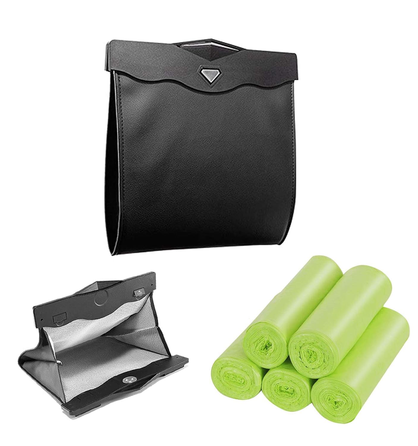 Car Trash Can with Smart LED | Luxury Leather Foldable Automotive Garbage Bin, Waterproof