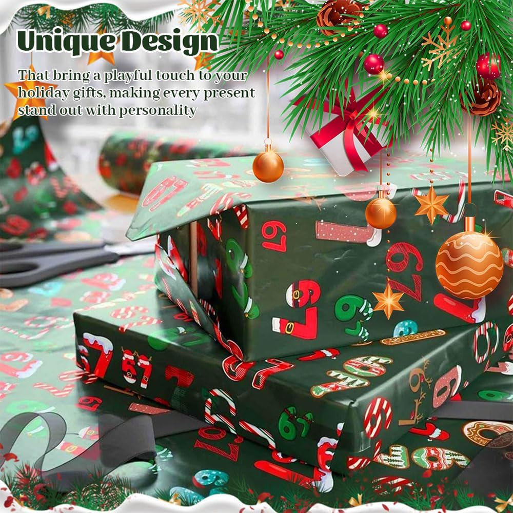 67 Sheets Christmas Wrapping Paper – Fun Meme-Themed Gift Wrap Rolls for Holiday & Birthday Gifts