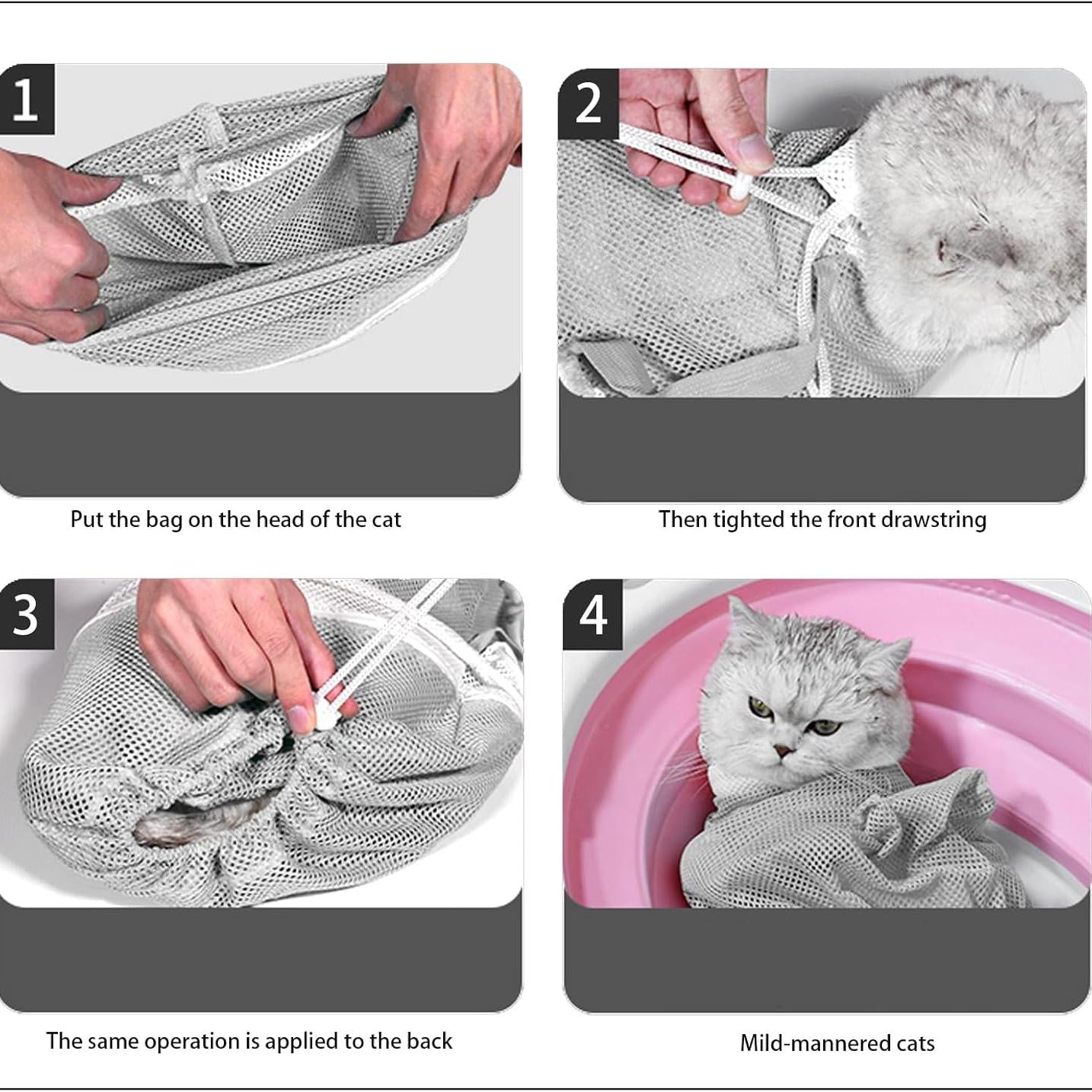 Adjustable Multi-Functional Cat Grooming Shower Net – Pet Bath Bag